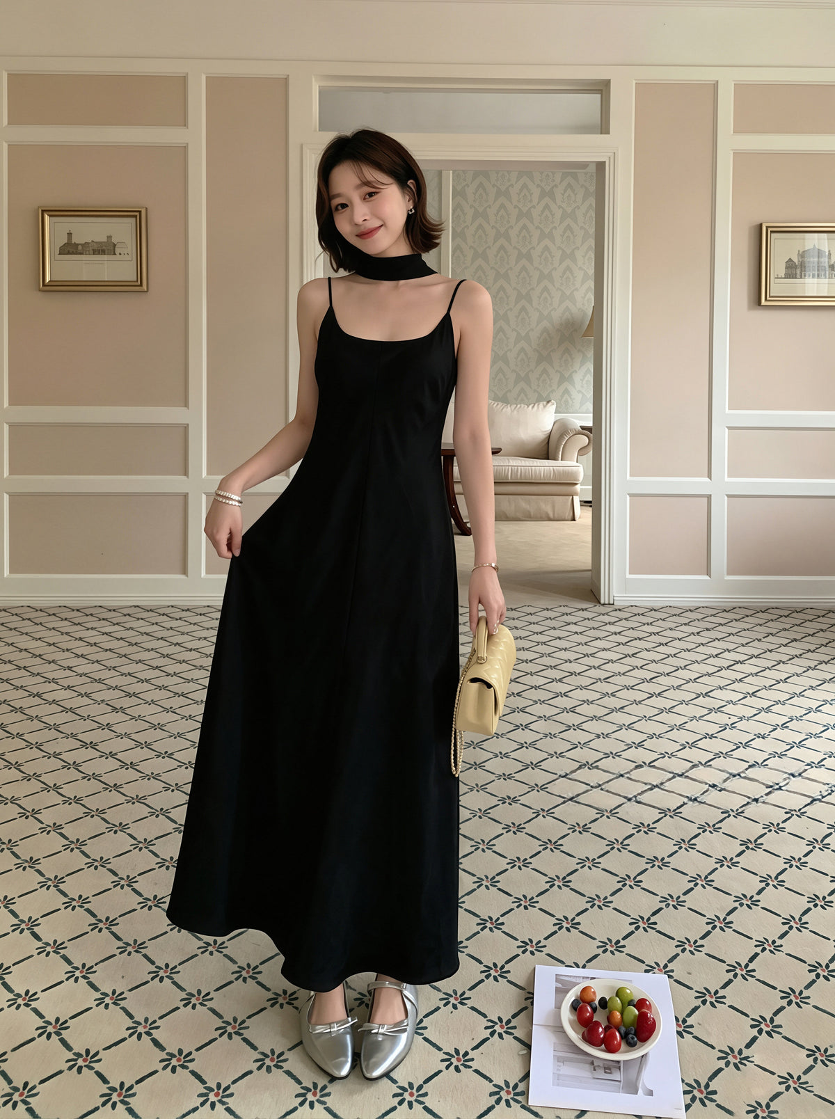 【dress】チョーカー付きロングキャミワンピース Q8823
