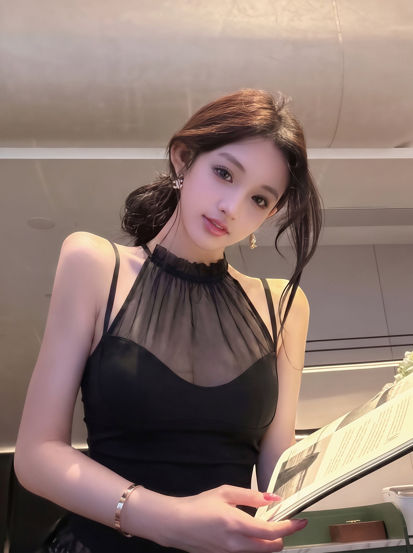 【tops】チュールドッキングホルターネックトップス Q8785