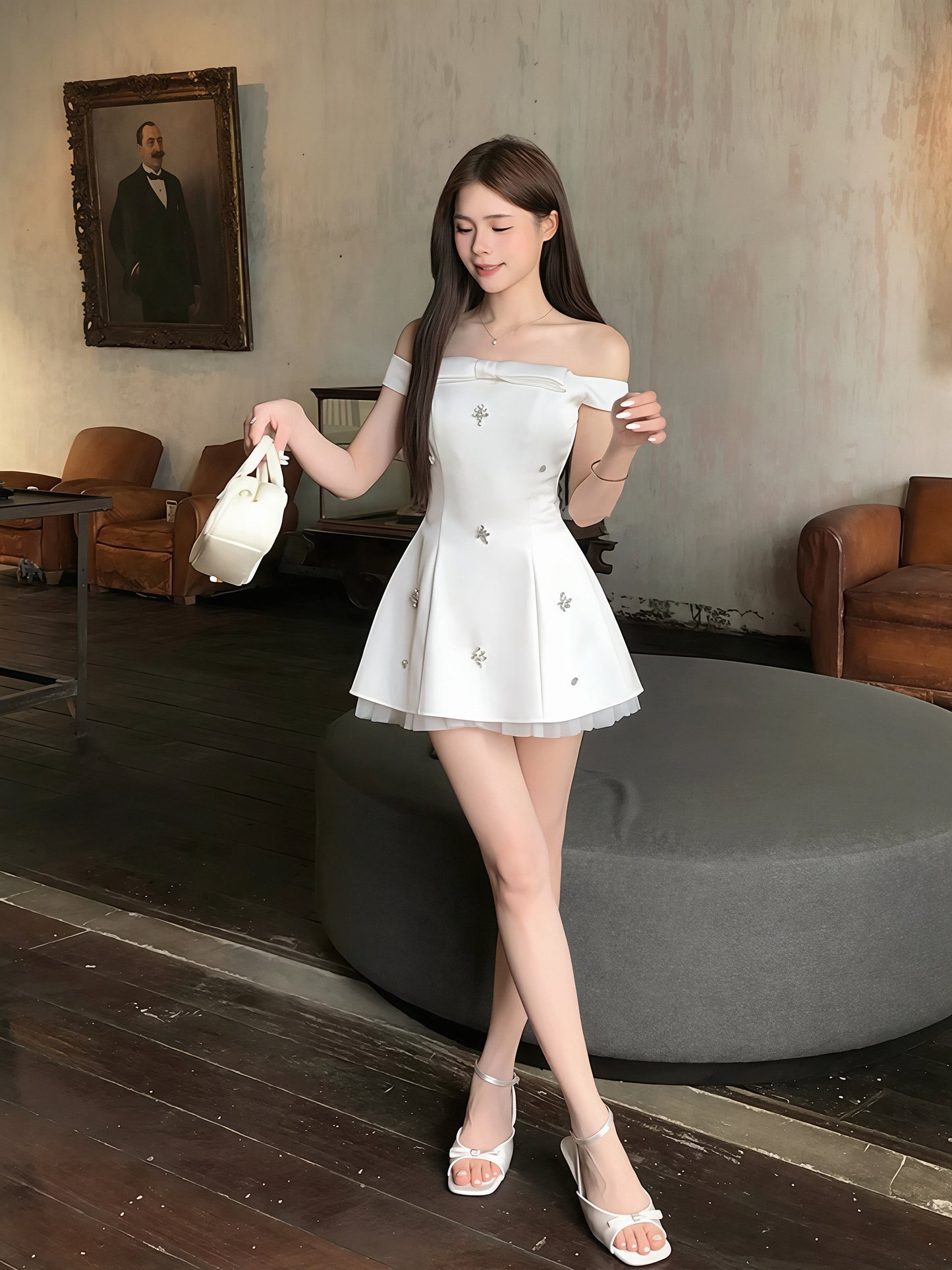 【dress】オフショルダーAラインワンピース Q8773