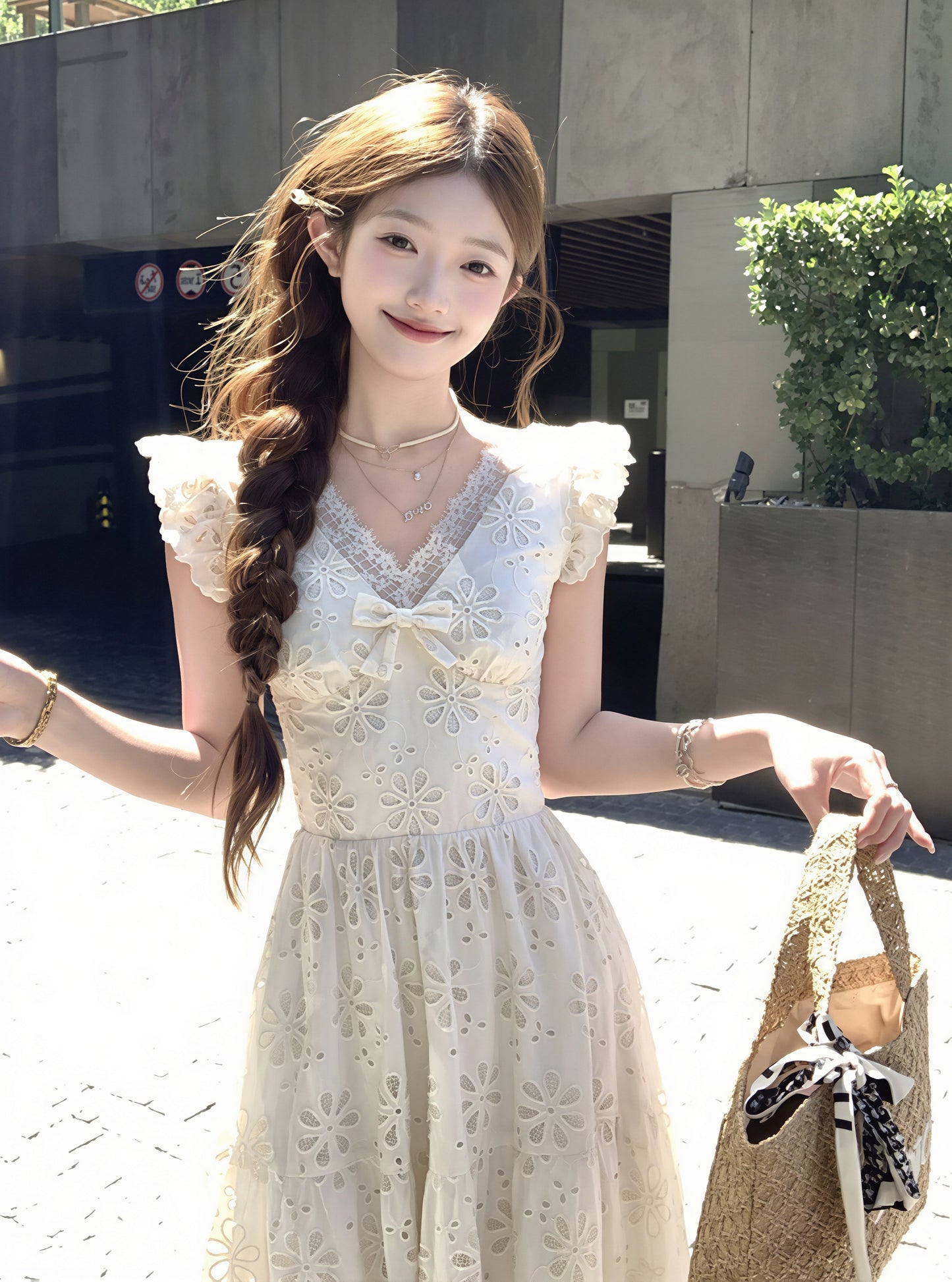 【dress】フラッタースリーブロングレースワンピース Q8819