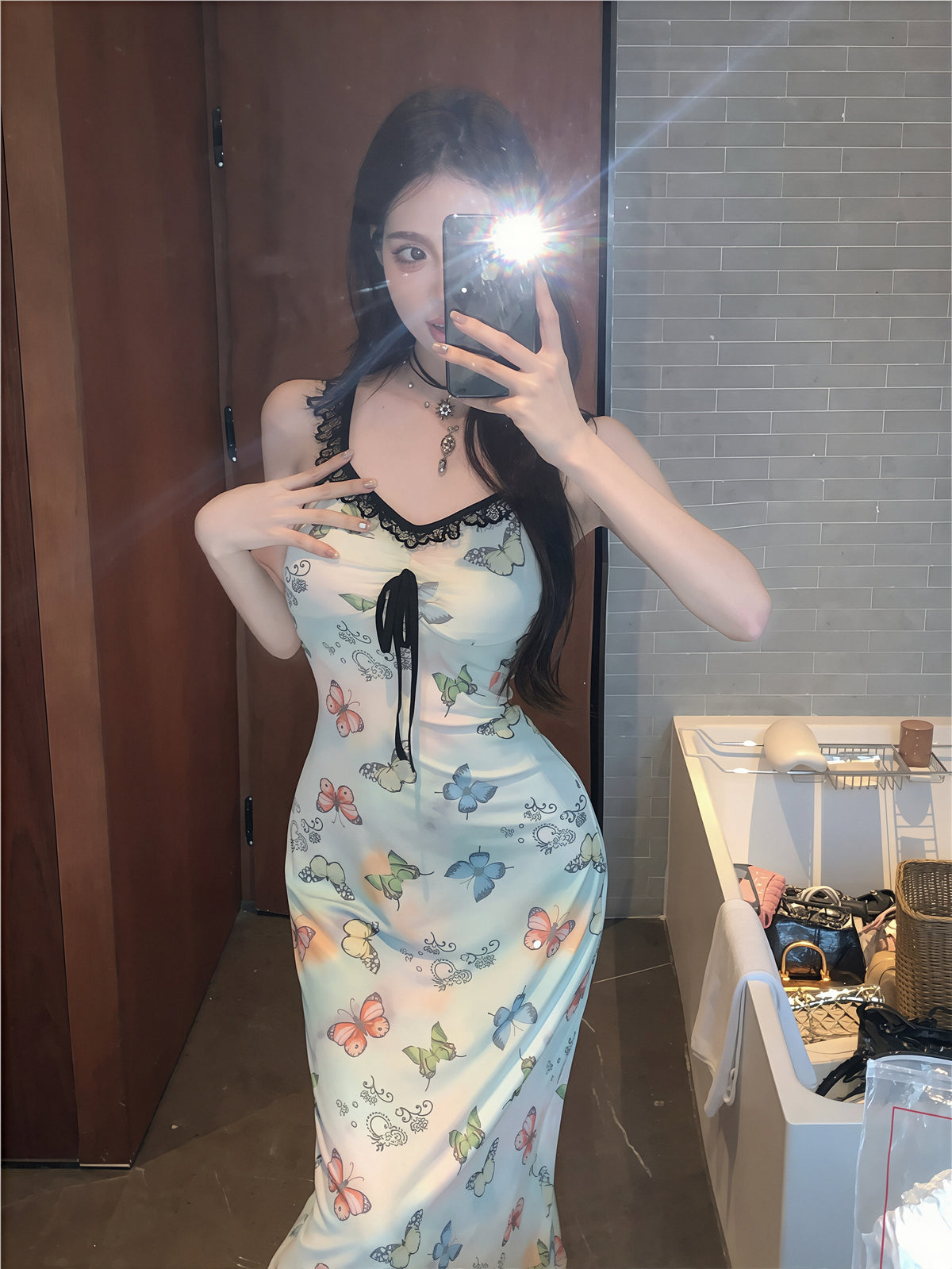 【dress】レースドッキングロングキャミワンピース Q8799