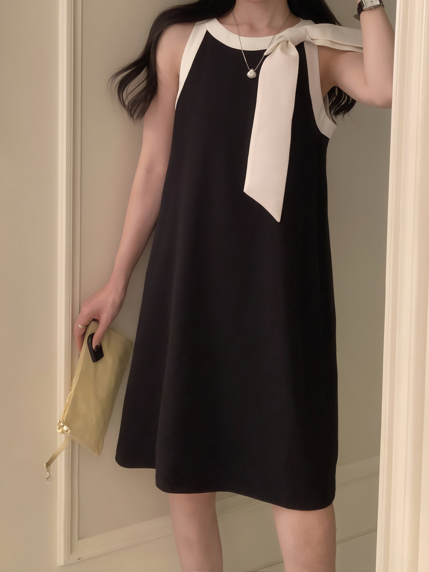 【dress】リボン付きノースリーブワンピース Q8876