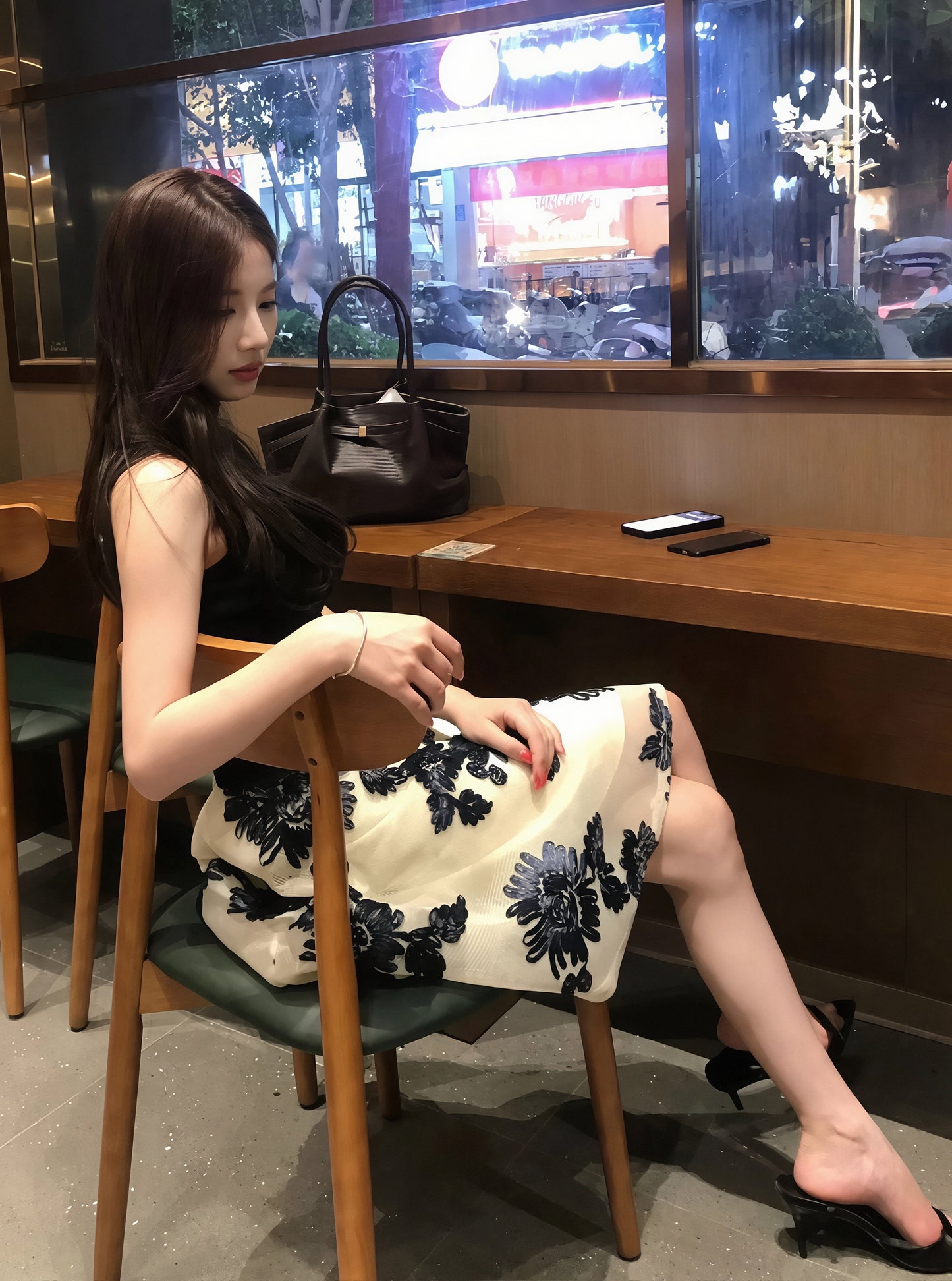 【set】ノースリーブトップス×刺繡フラワー柄スカートセット Q8825