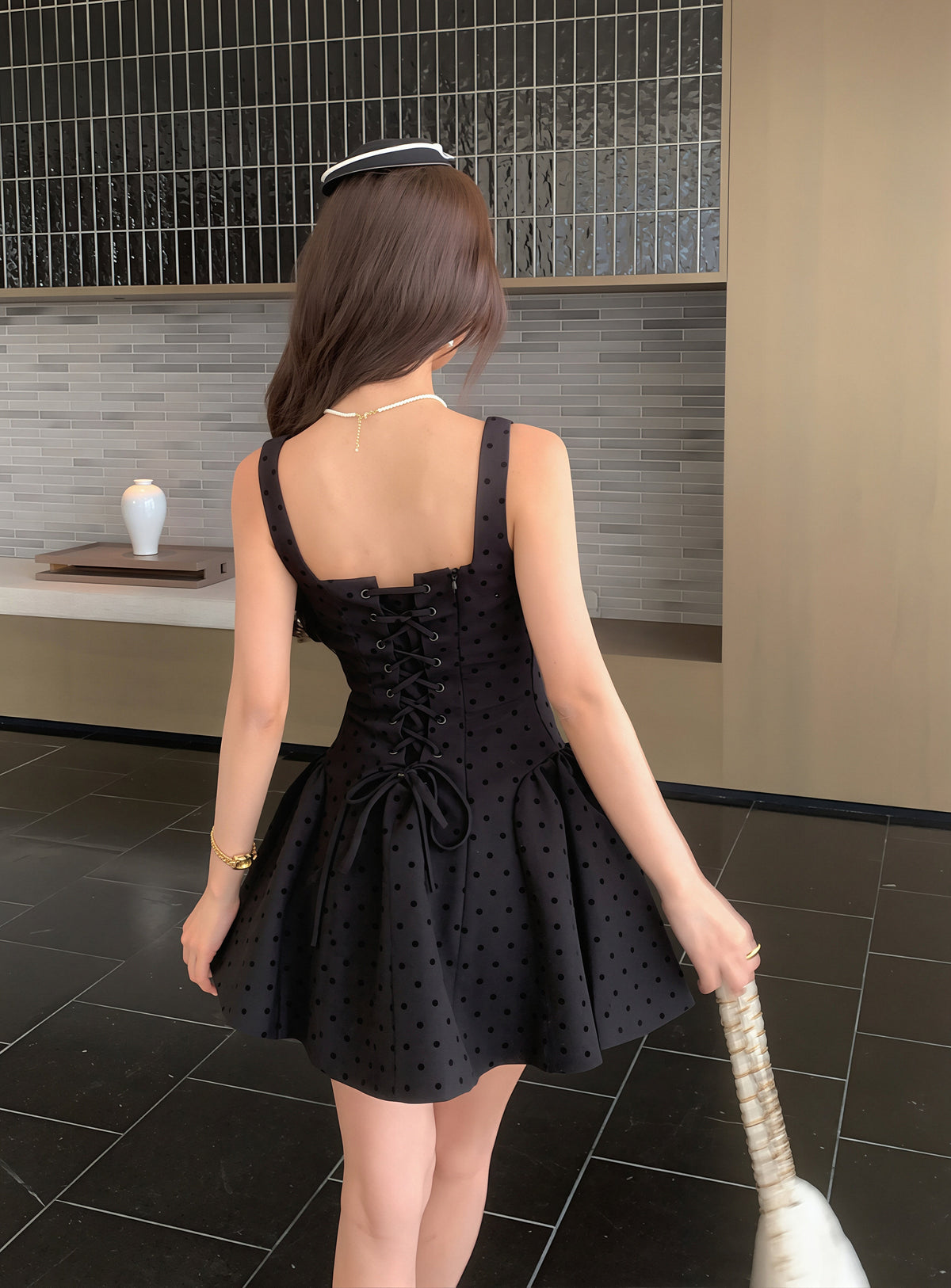【dress】ドット柄ベストワンピース Q8847