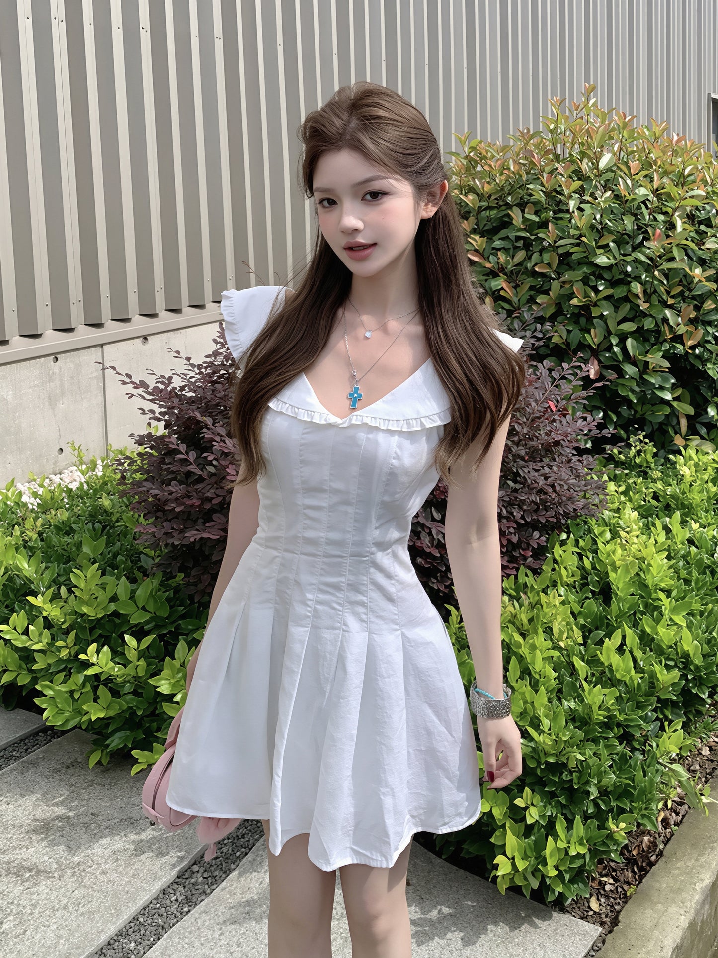 【dress】ヘアリボン付きピーターパンカラーワンピース Q8855
