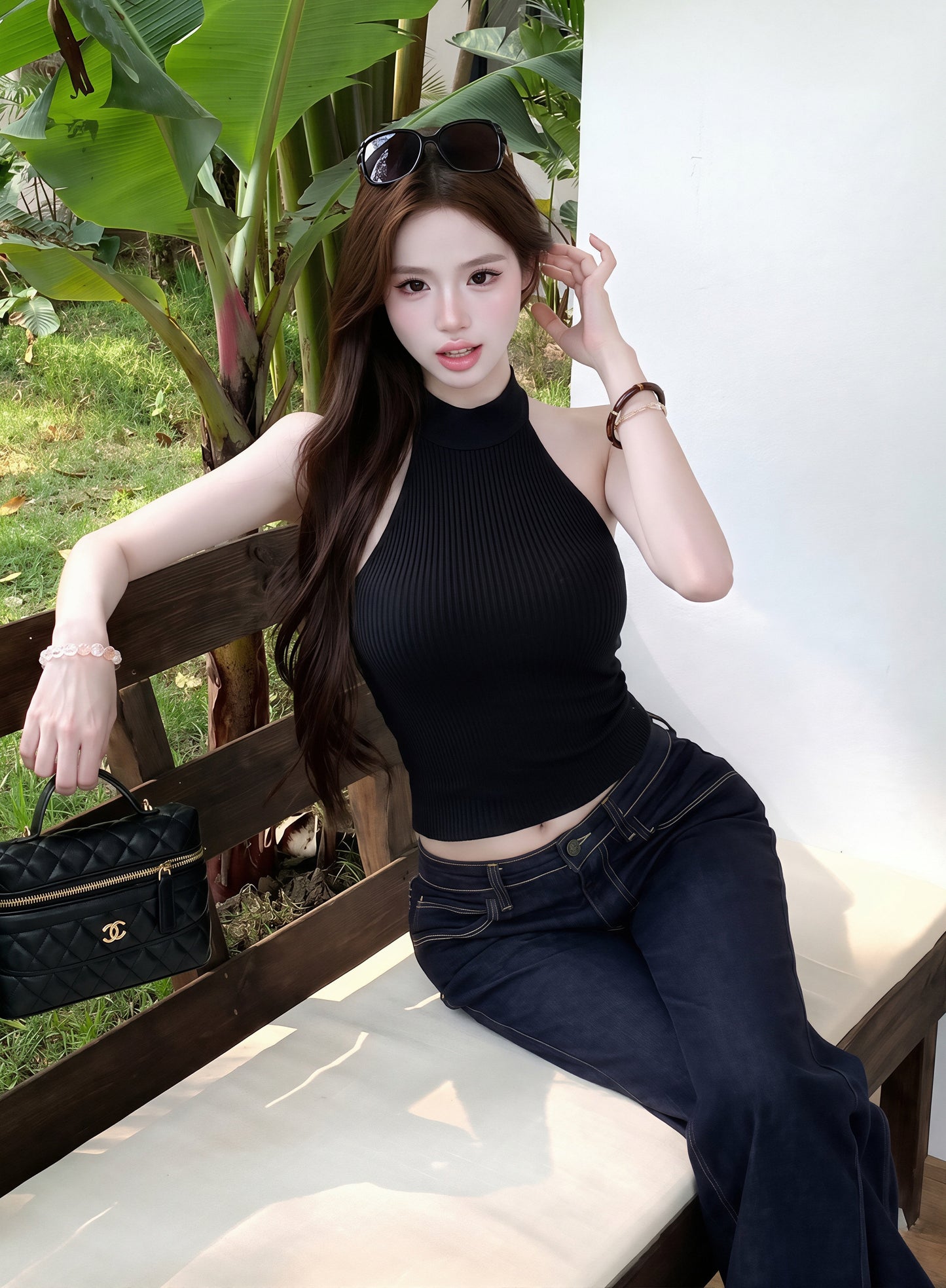 【tops】レースドッキングノースリーブニットトップス Q8796