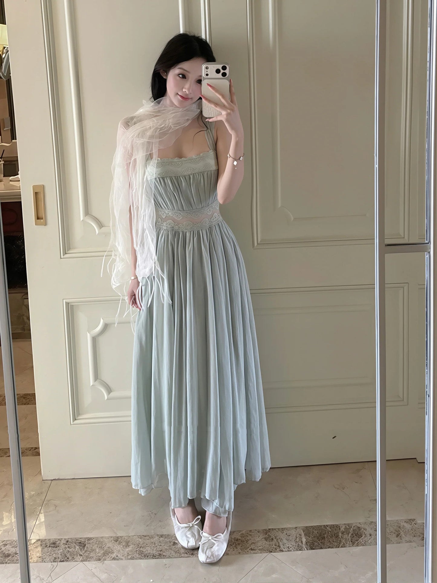 【dress】レースドッキングロングキャミワンピース Q8835