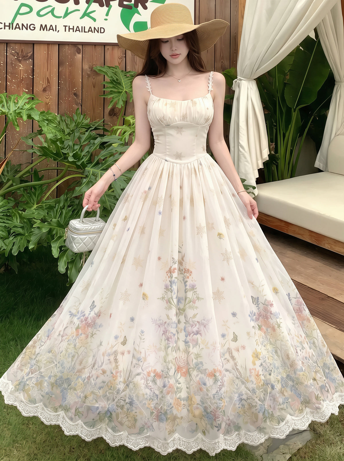 【set】フラワー柄キャミワンピース×カーディガンセット Q8739