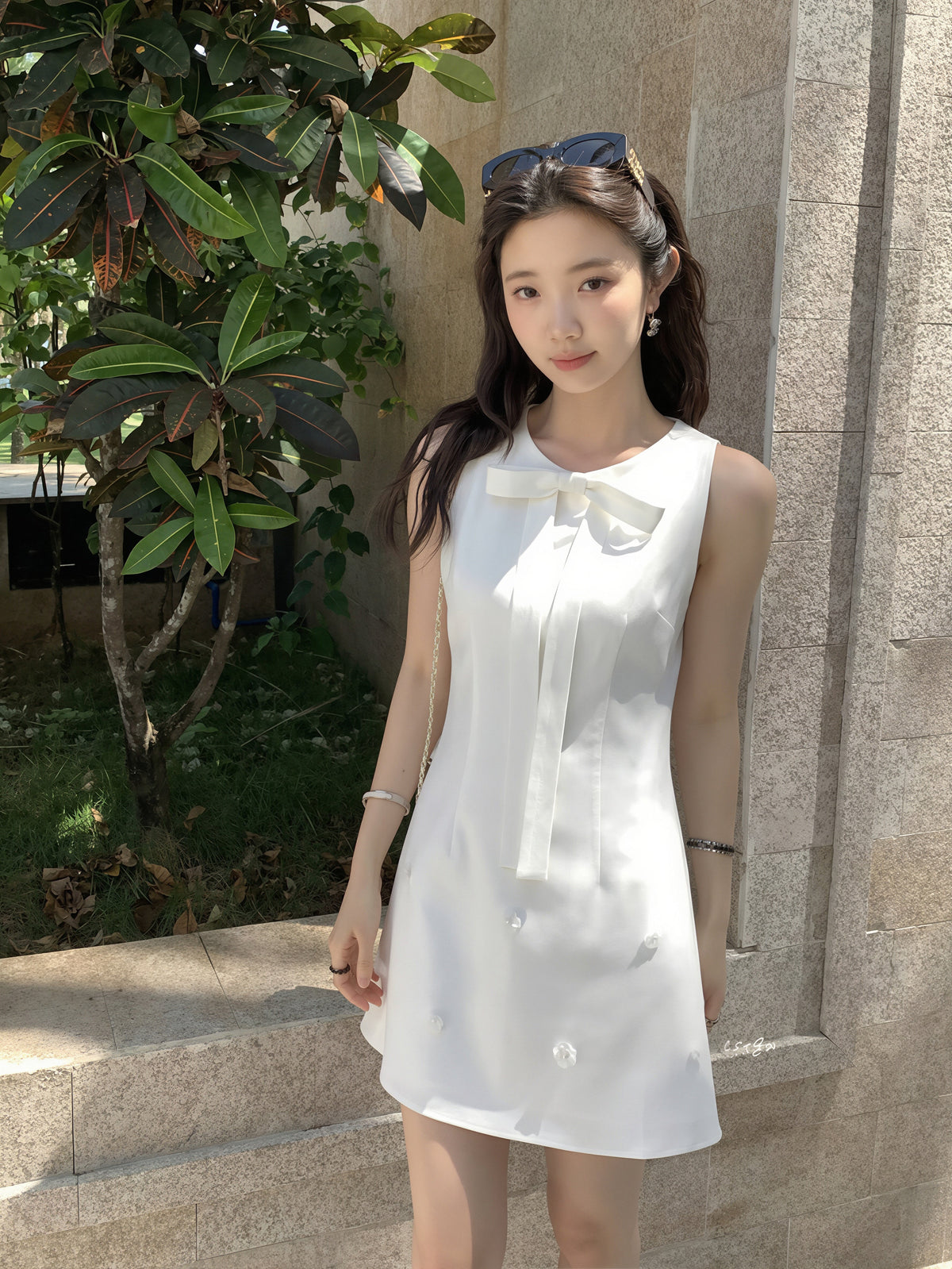 【dress】リボン付きノースリーブワンピース Q8774