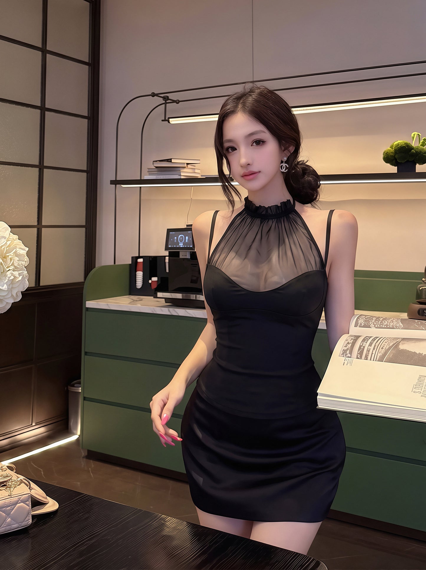 【tops】チュールドッキングホルターネックトップス Q8785