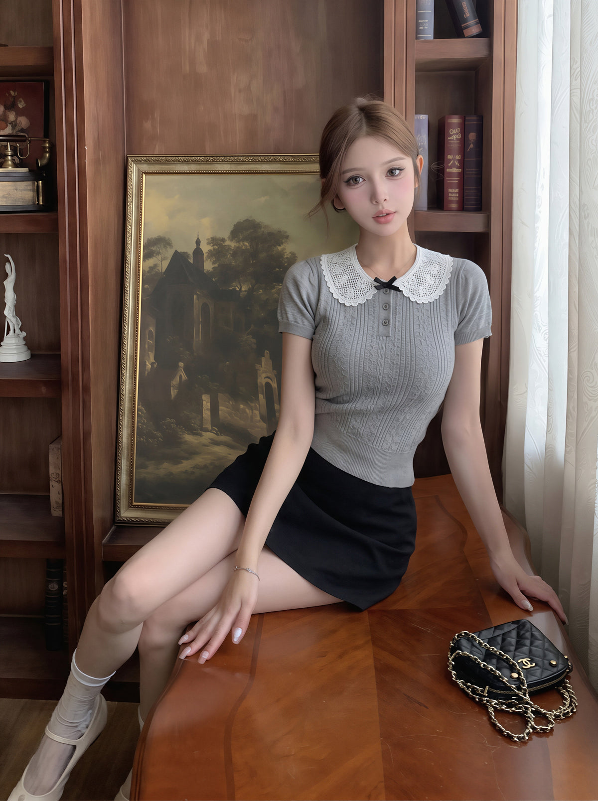 【tops】ピーターパンカラーニットトップス Q8836