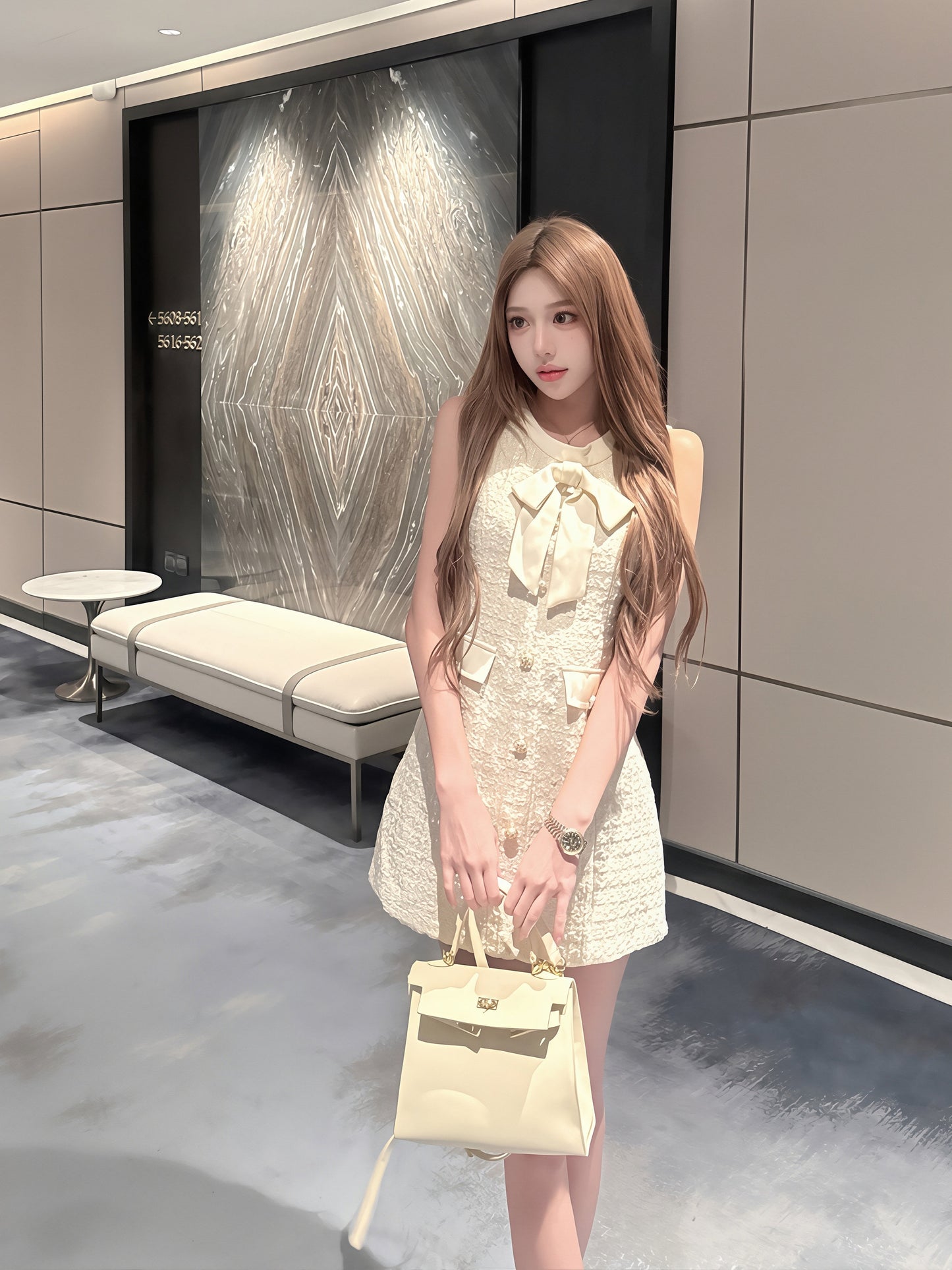 【dress】リボン付きノースリーブワンピース Q8817