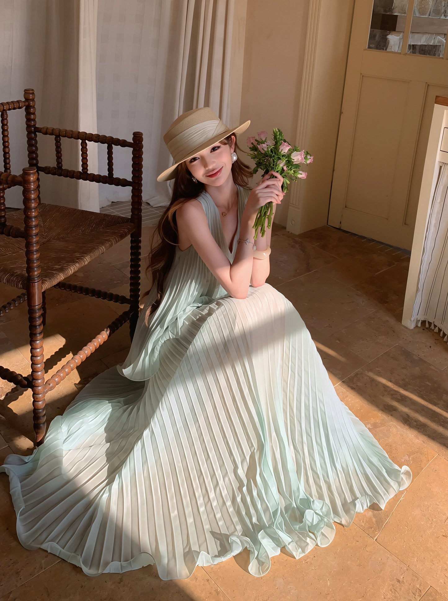 【dress】ノースリーブロングワンピース Q8729
