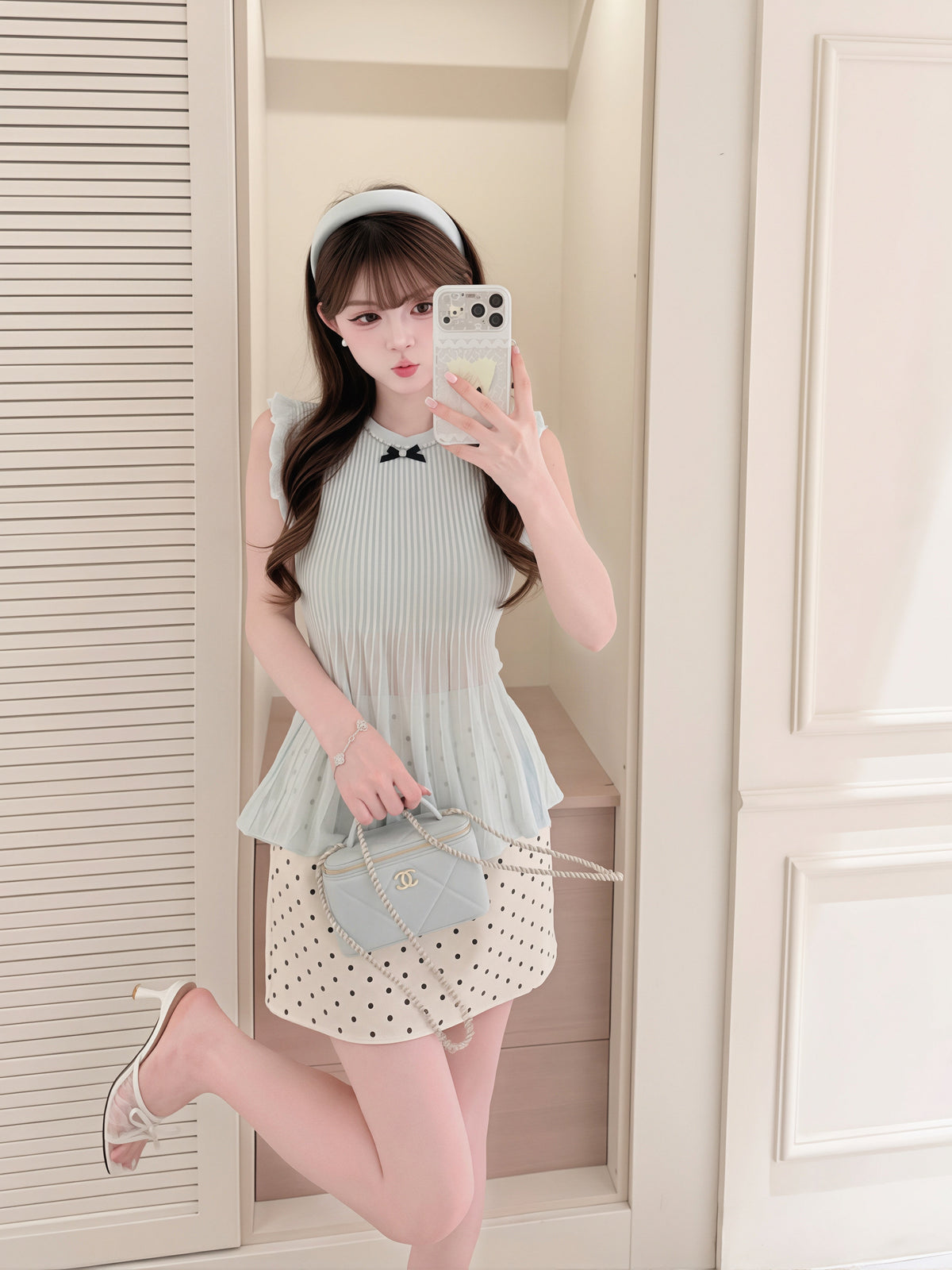 【tops】リボン付きノースリーブトップス Q8759