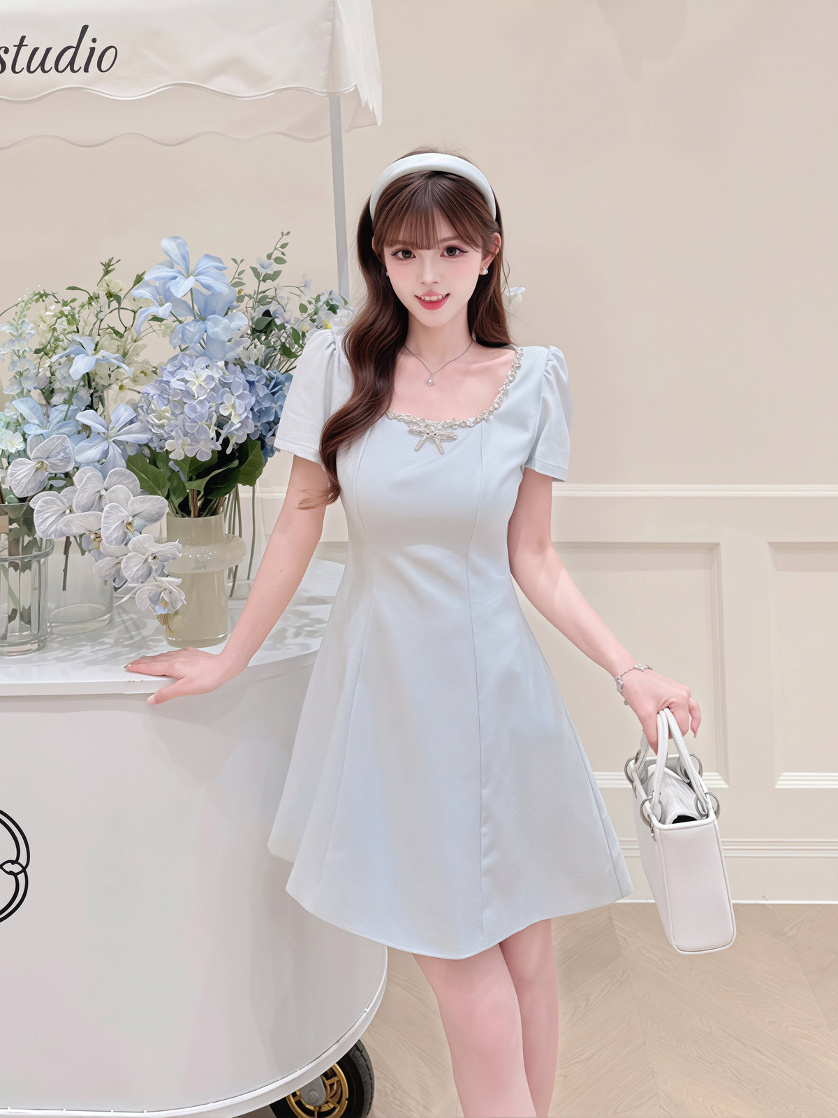 【dress】ラインストーンAラインワンピース Q8760