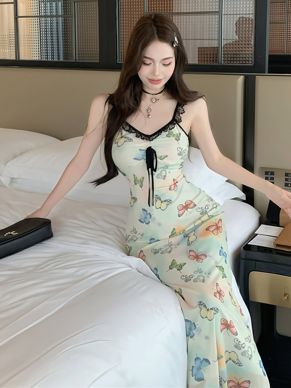 【dress】レースドッキングロングキャミワンピース Q8799