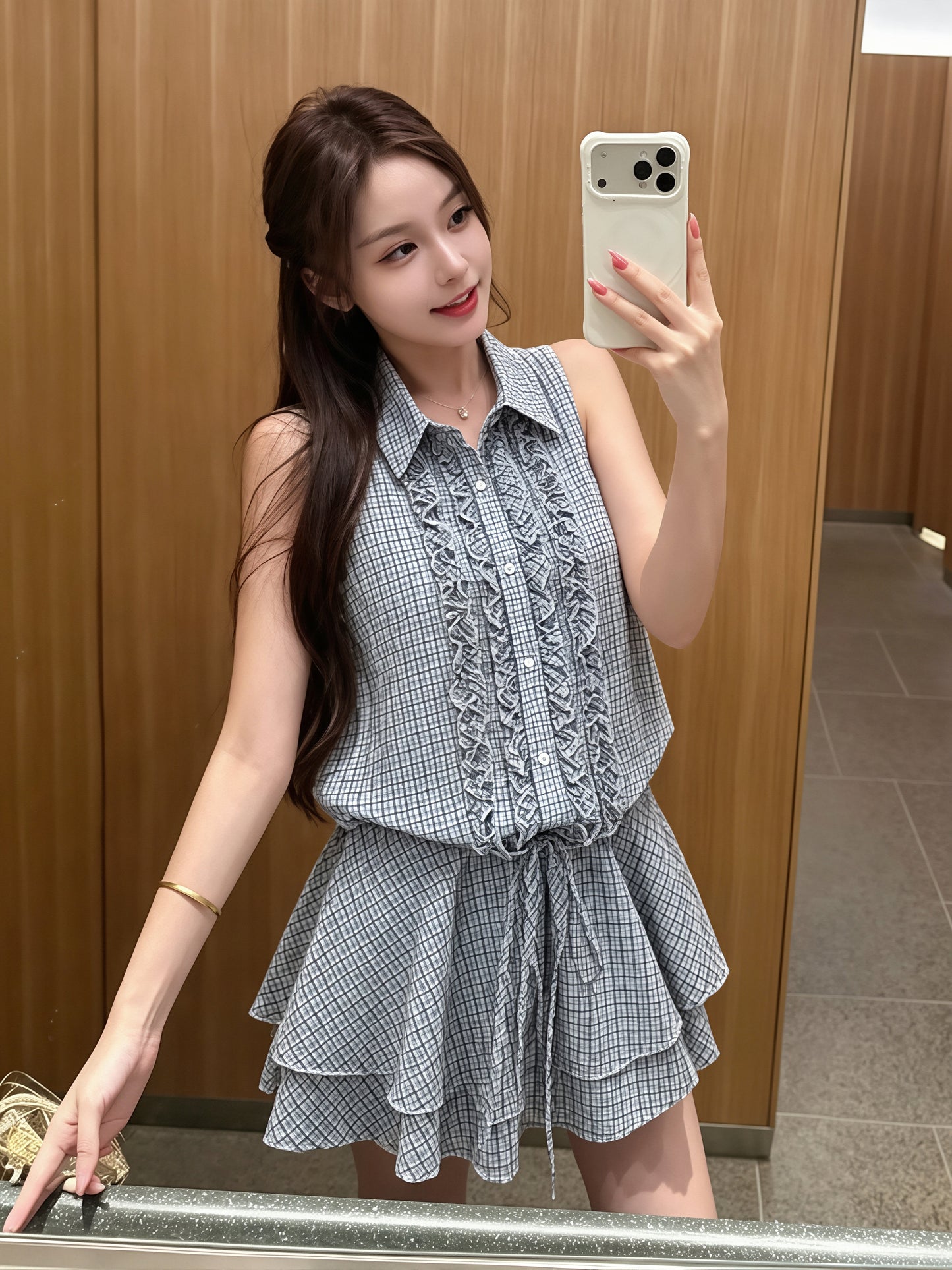 【dress】ギャザーフリルノースリーブワンピース Q8821