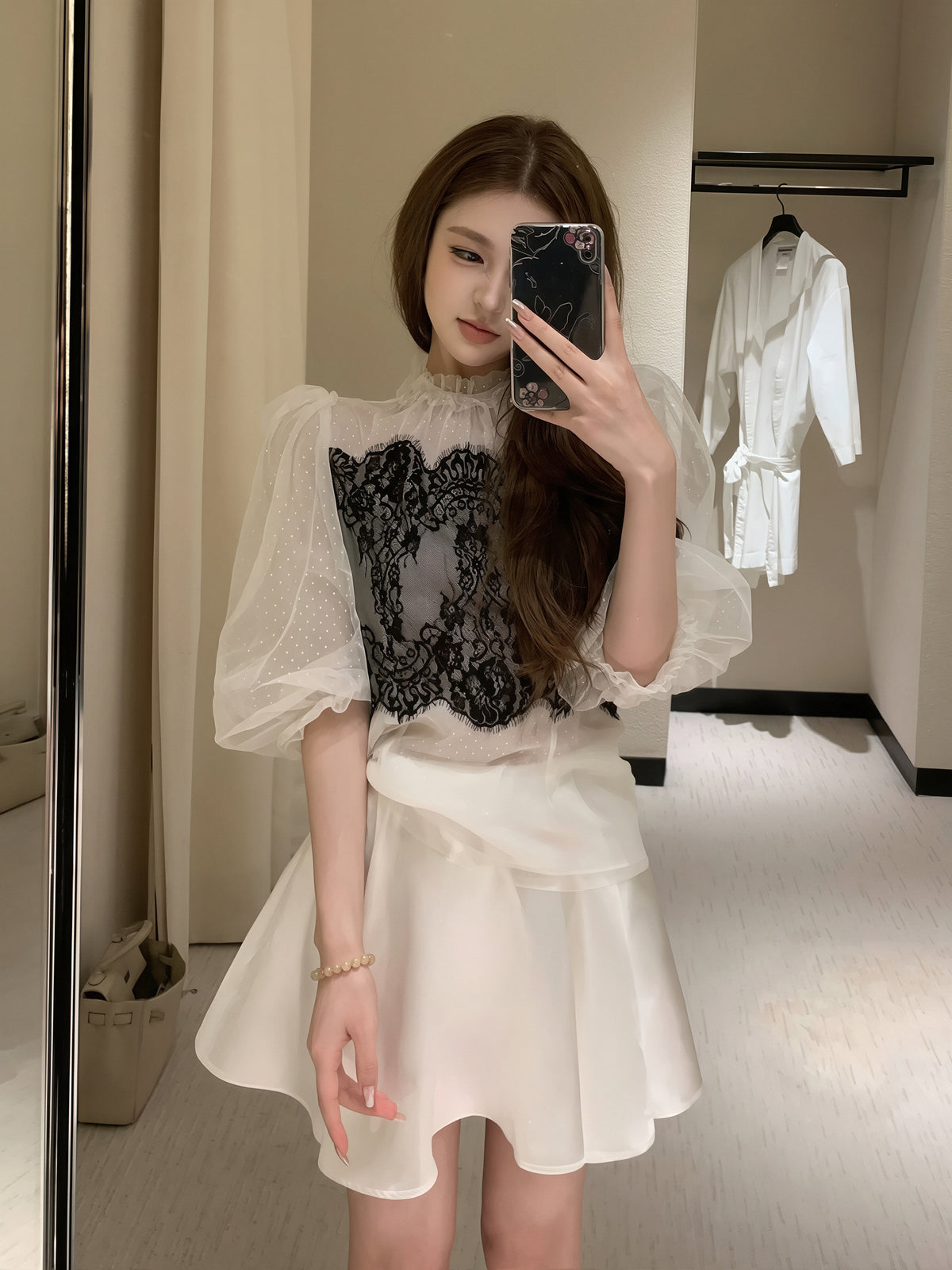 【set】レーストップス×ミニスカートセット Q8875