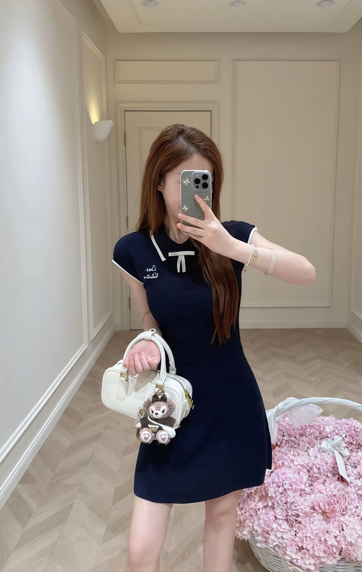 【dress】リボン付き折り襟ワンピース Q8758