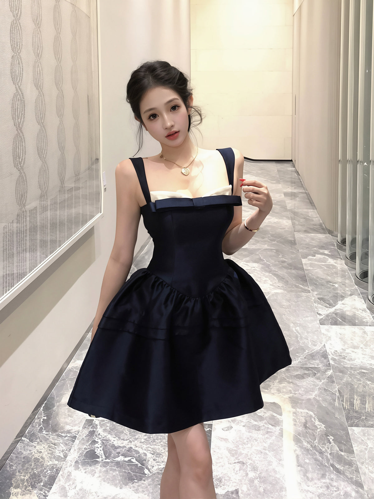 【dress】リボン付きキャミワンピース Q8740