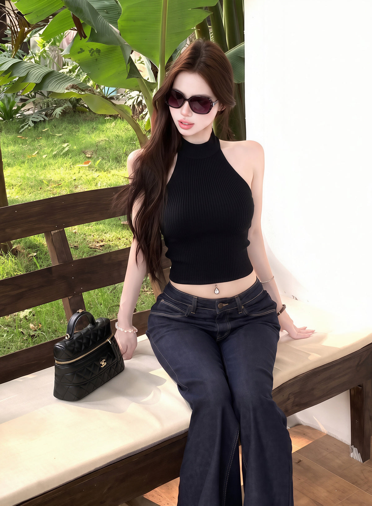 【tops】レースドッキングノースリーブニットトップス Q8796