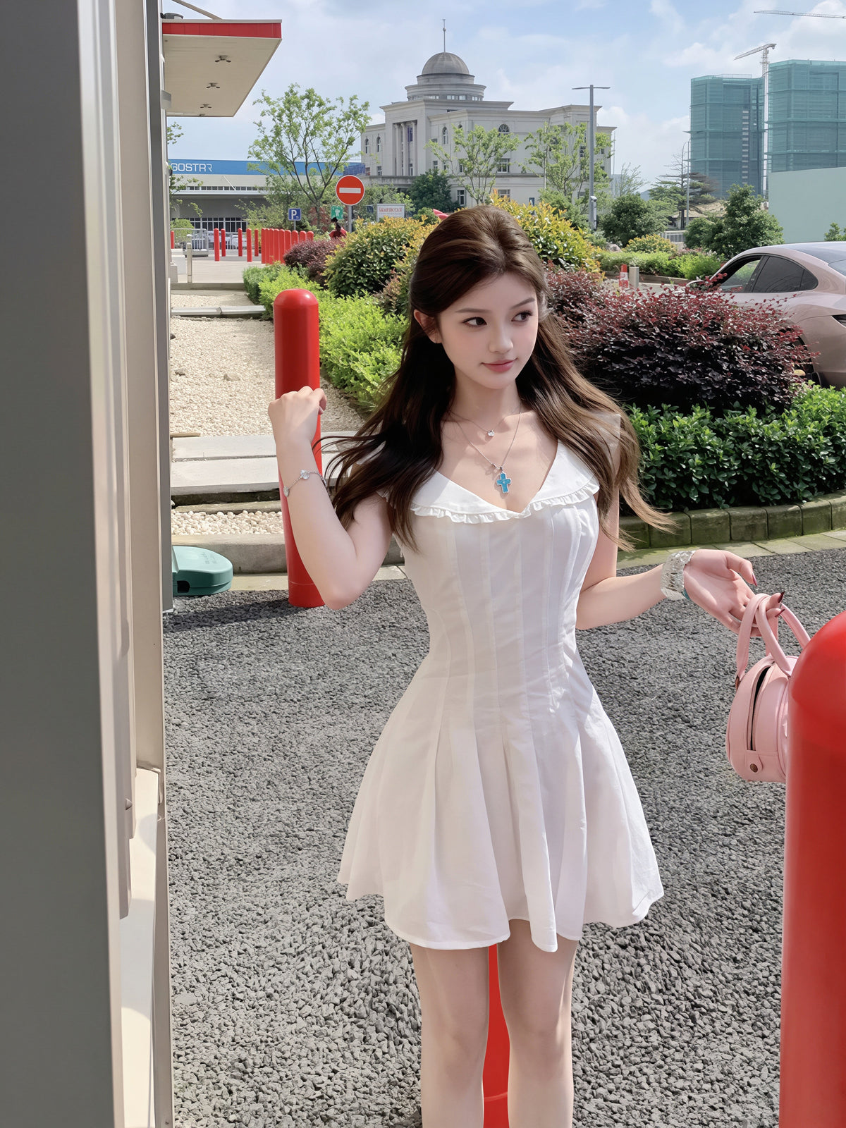 【dress】ヘアリボン付きピーターパンカラーワンピース Q8855