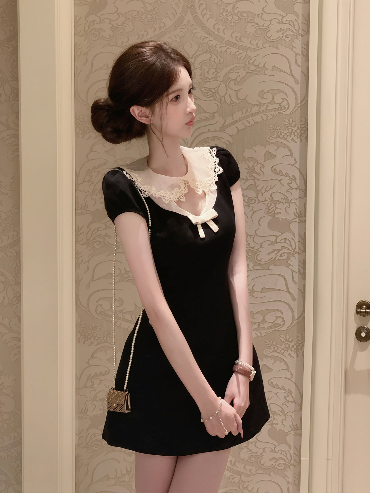 【dress】レースピーターパンカラーワンピース Q8880