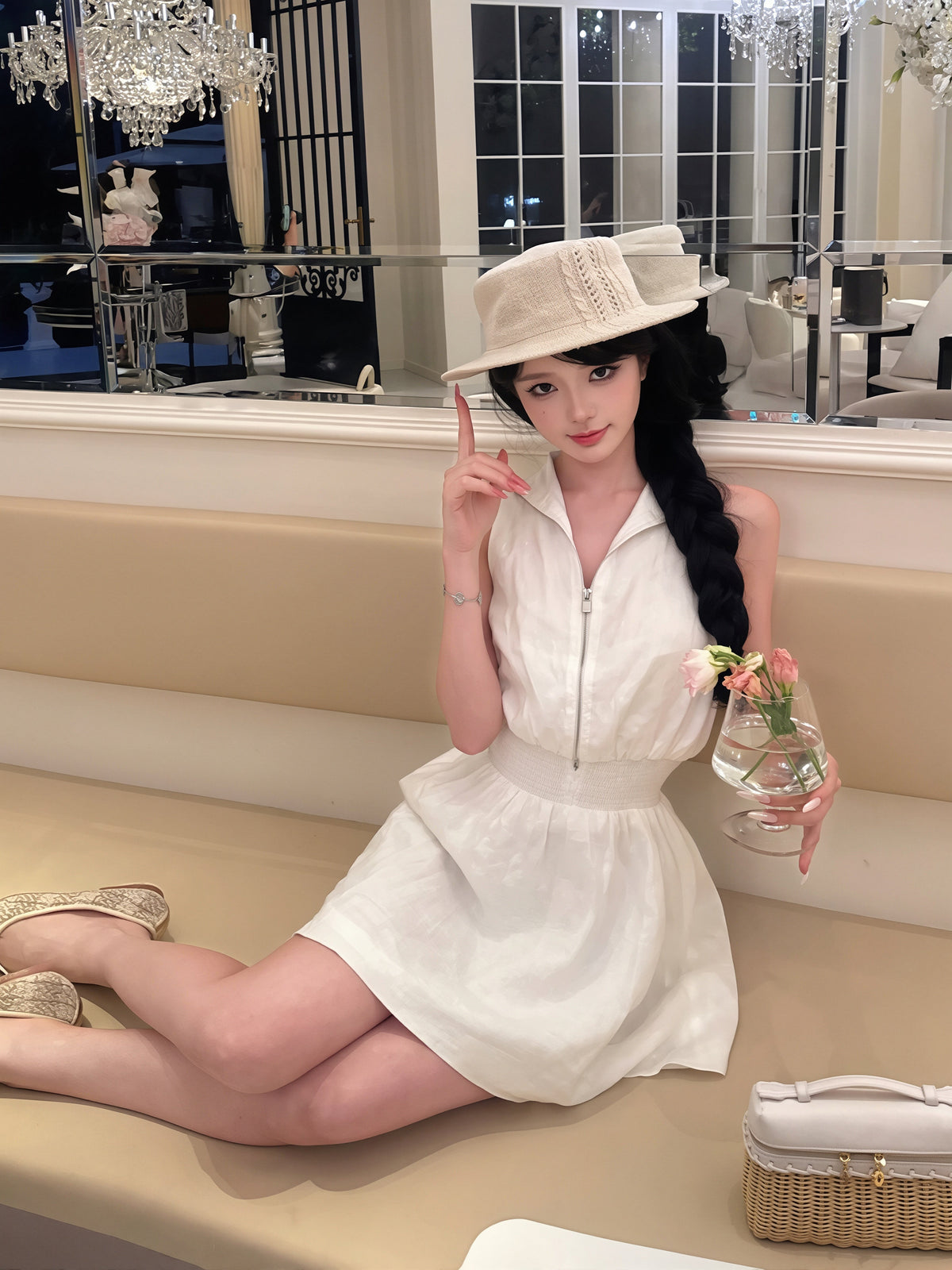 【dress】ノースリーブポロネックワンピース Q8864