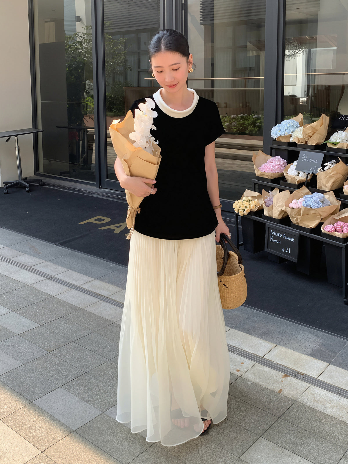 【tops】ベルベット半袖配色トップス Q8752