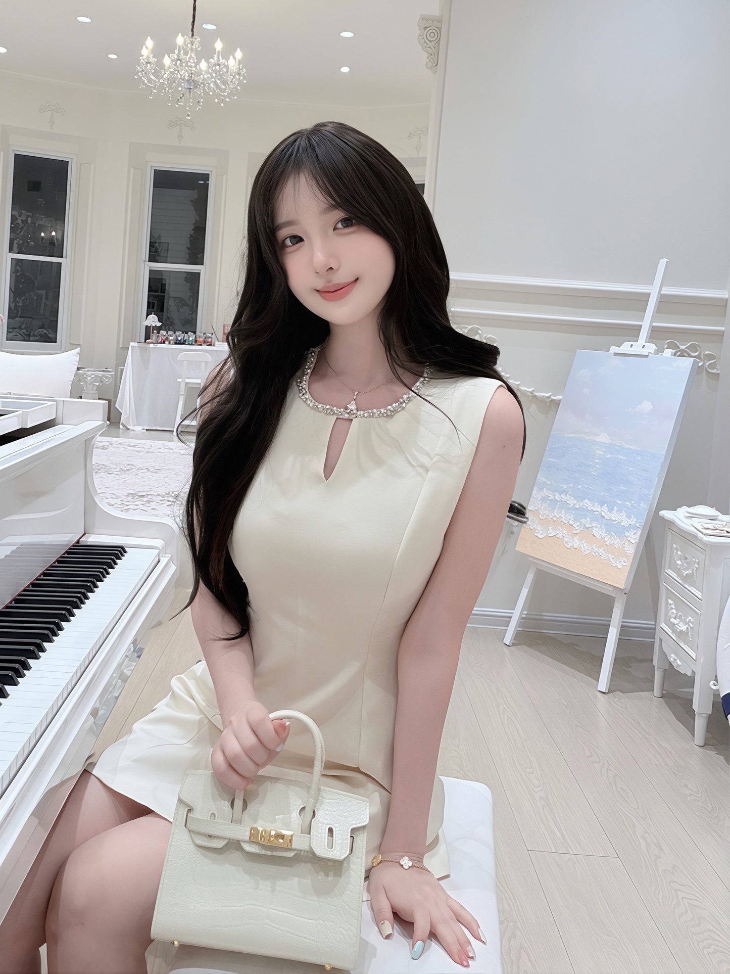 【dress】ラインストーンノースリーブワンピース Q8761