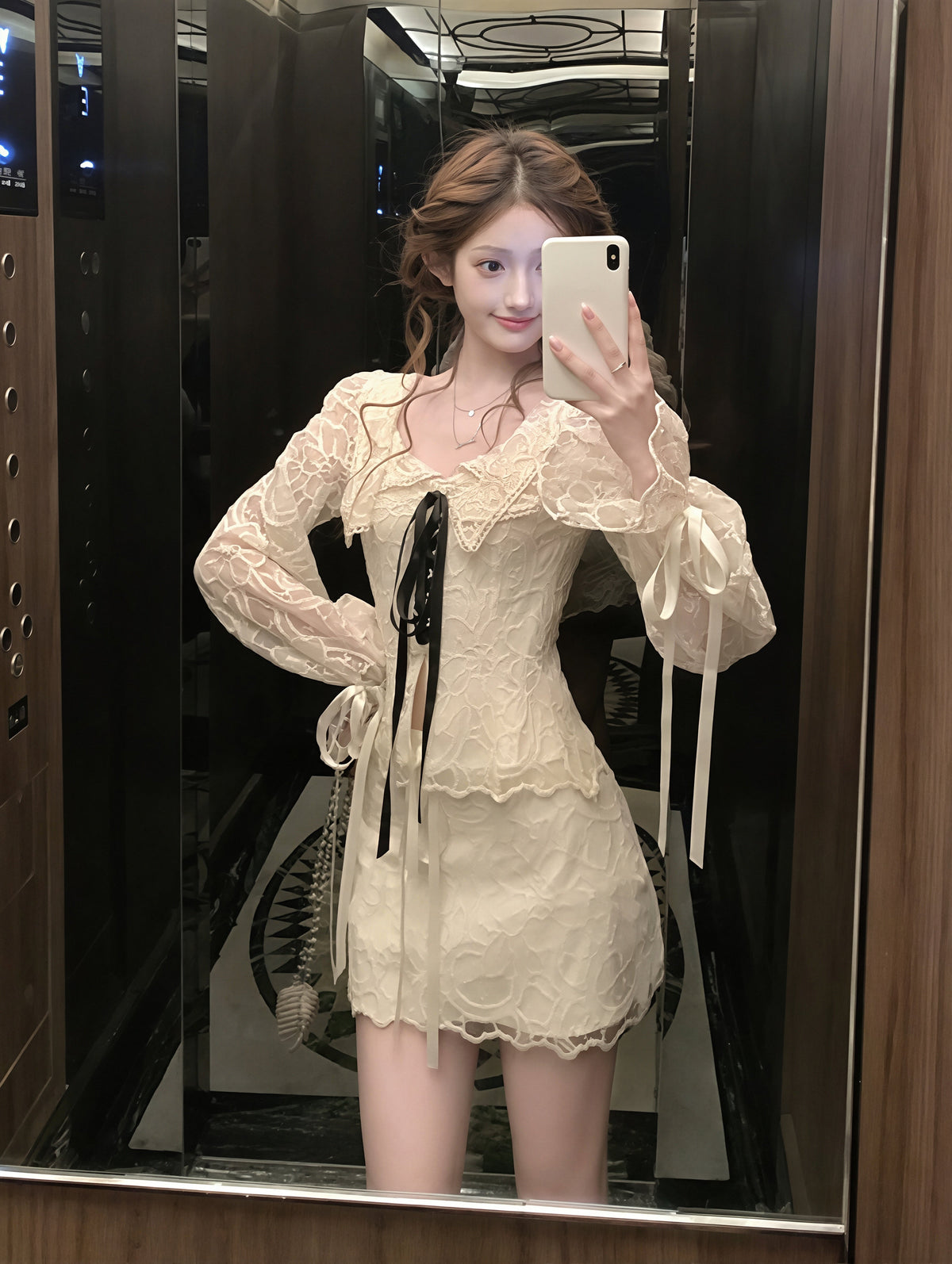 【set】レーストップス×ミニスカートセット Q8887