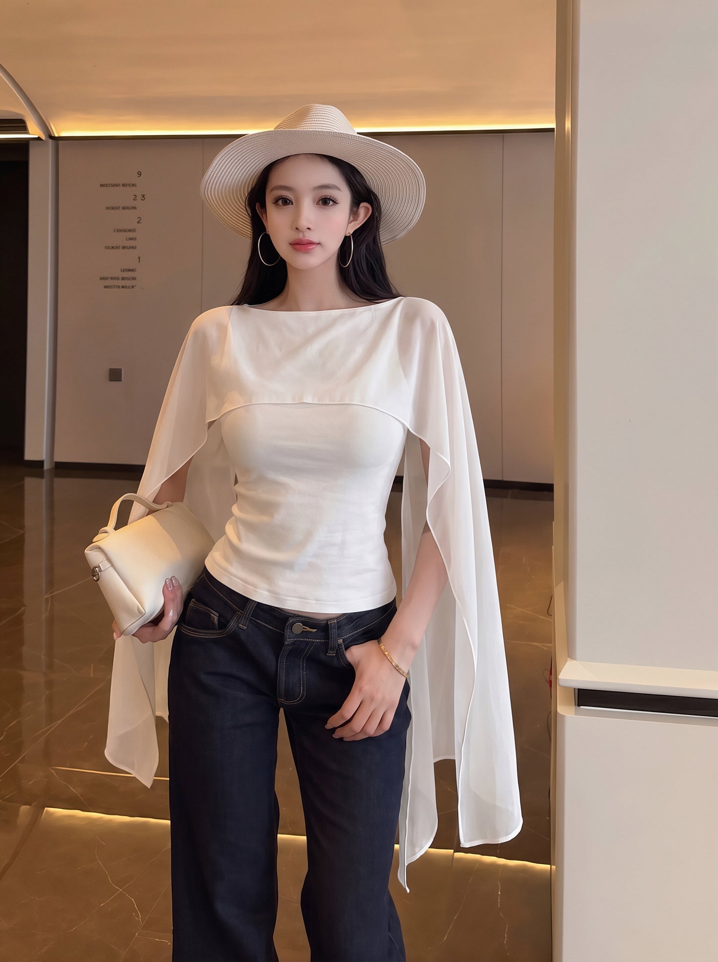 【tops】チュールドッキングケープトップス Q8832
