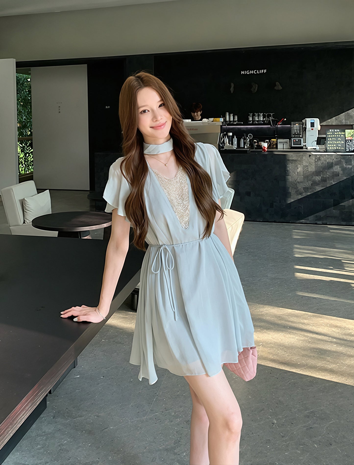 【dress】ビーズVネックワンピース Q8768