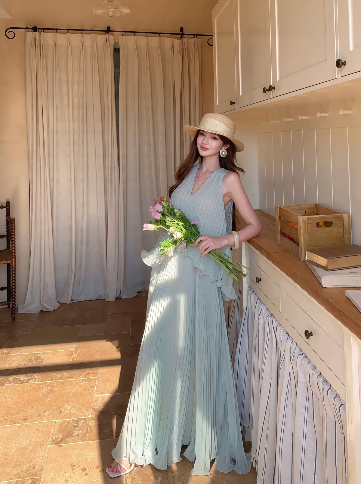 【dress】ノースリーブロングワンピース Q8729