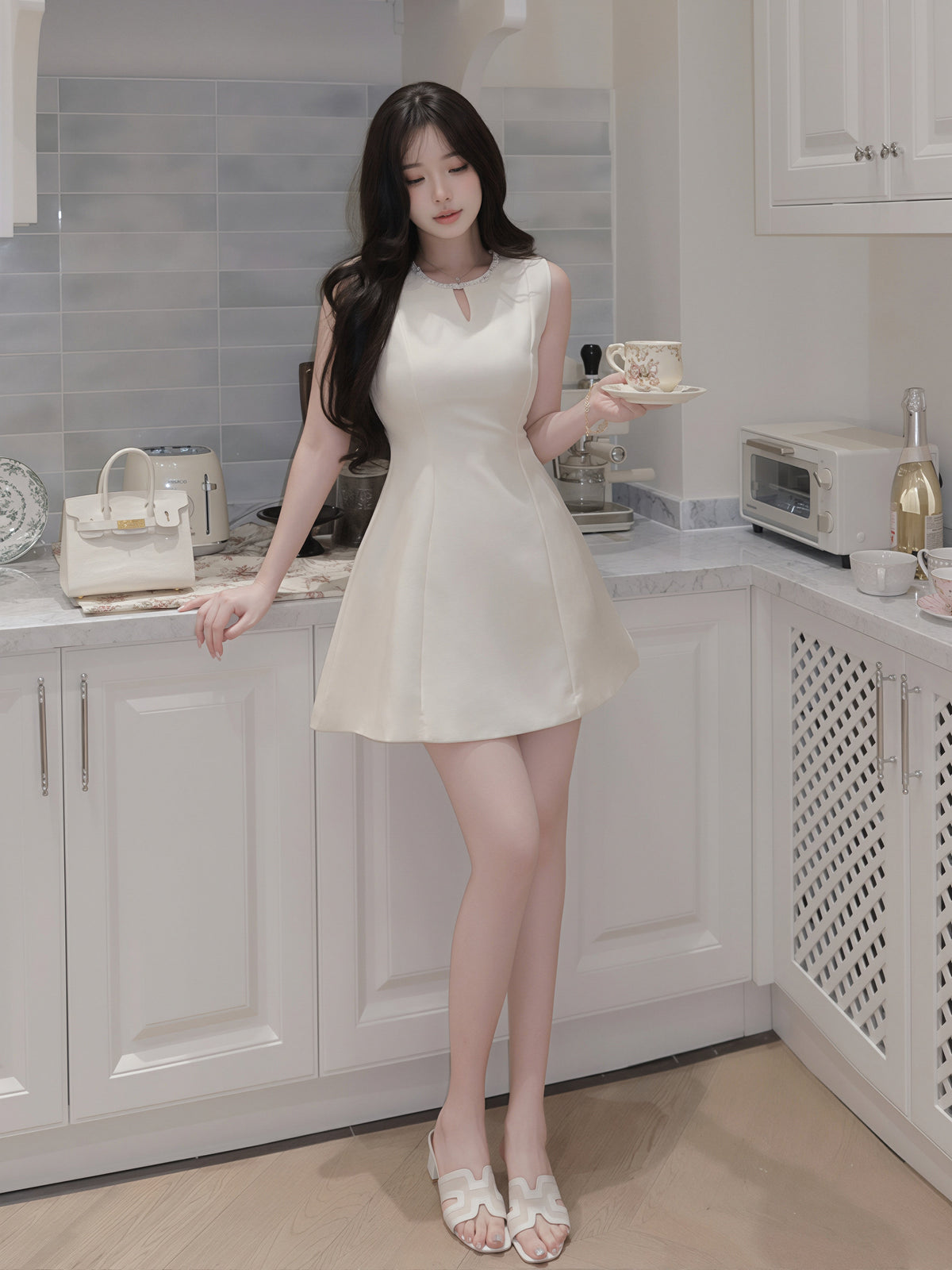 【dress】ラインストーンノースリーブワンピース Q8761