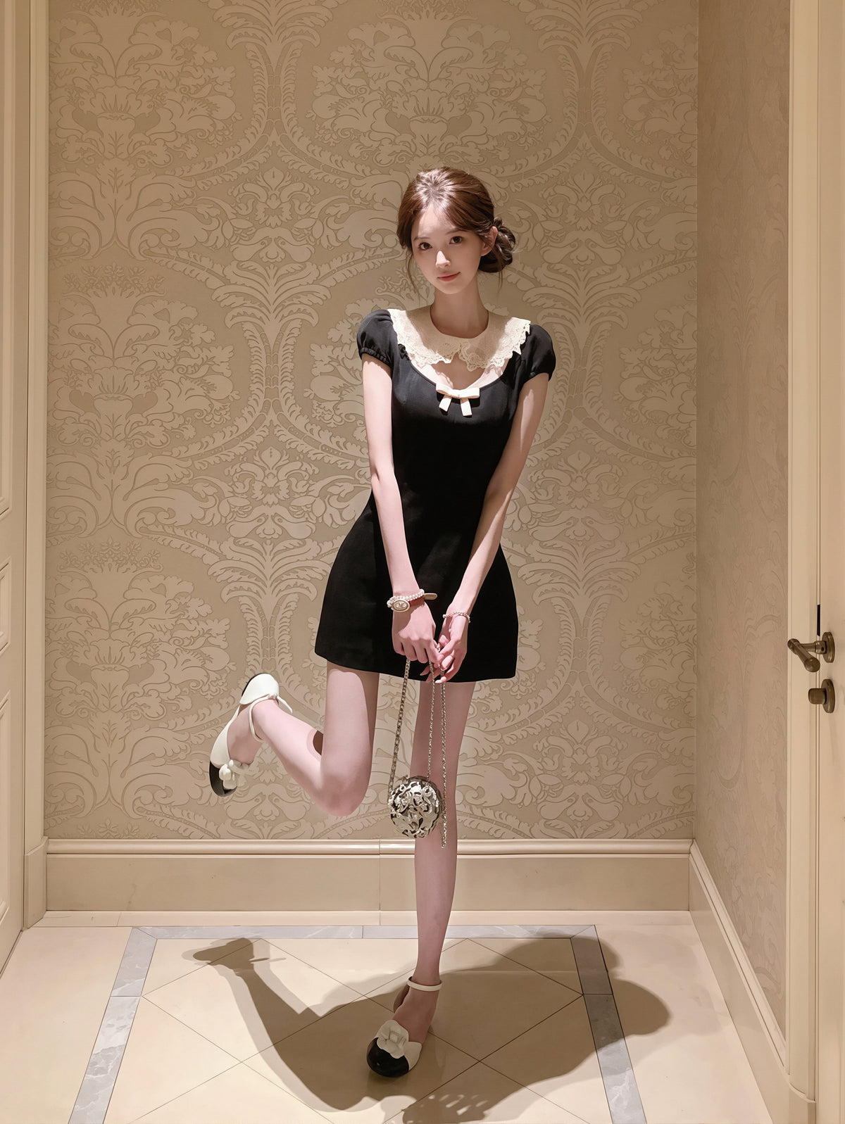 【dress】レースピーターパンカラーワンピース Q8880