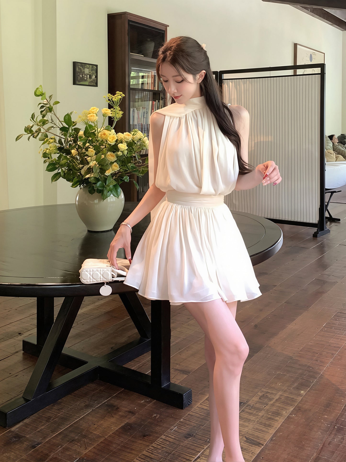 【set】ノースリーブトップス×ミニスカートセット Q8822