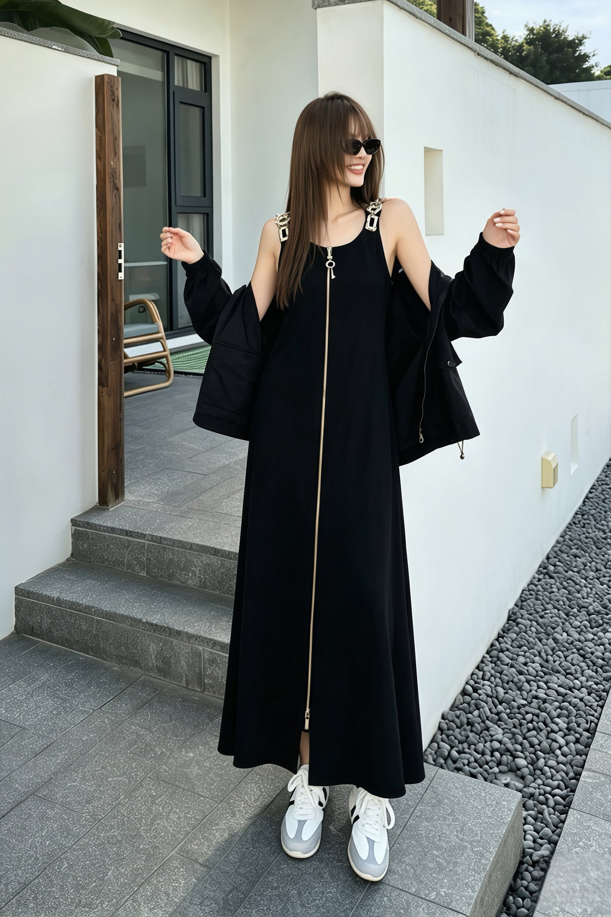 【dress】Wジップロングベストワンピース Q8924