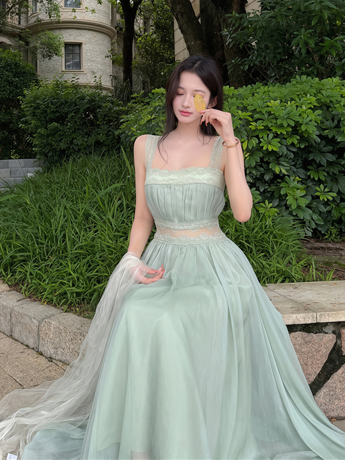 【dress】レースドッキングロングキャミワンピース Q8835