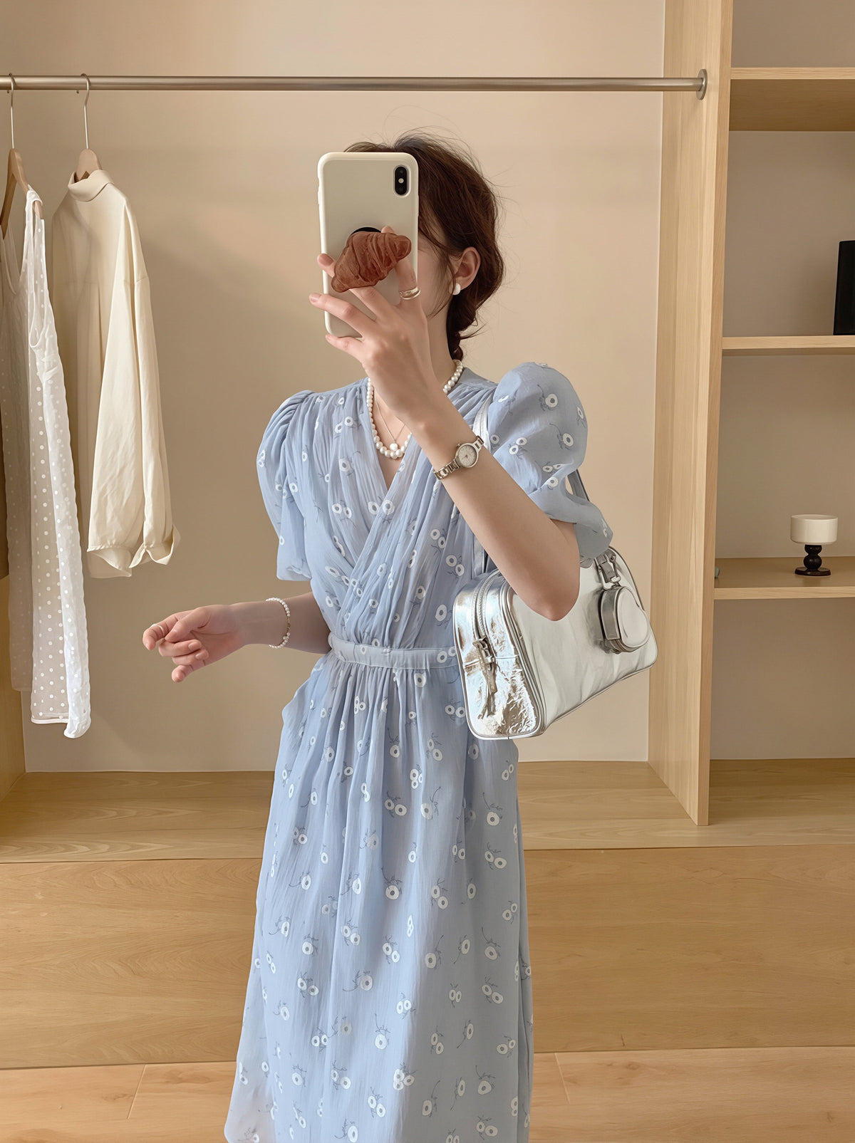 【dress】クロスネックフラワー柄ロングワンピース Q8877