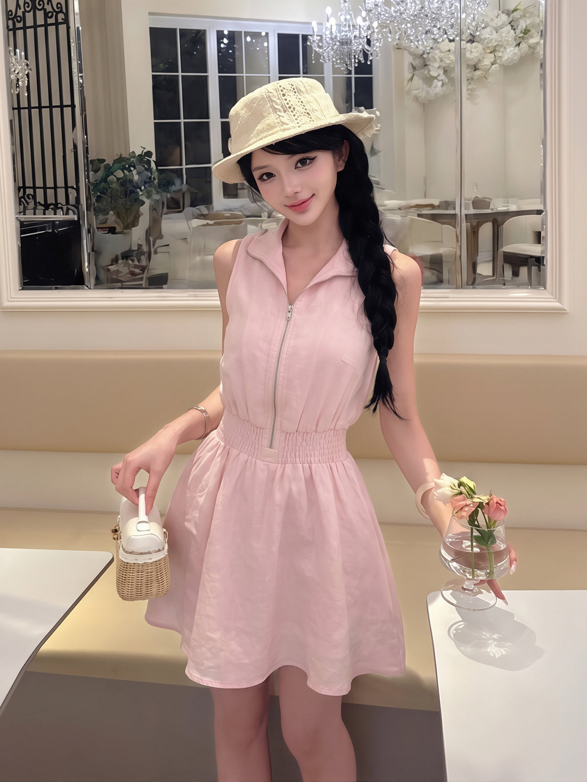 【dress】ノースリーブポロネックワンピース Q8864