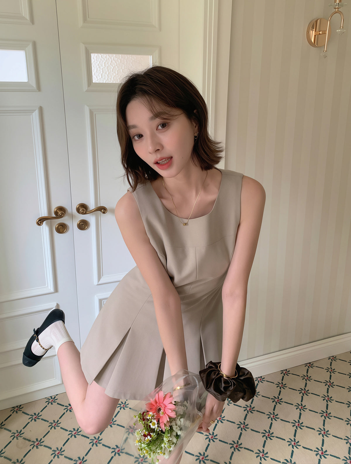 【dress】ノースリーブAラインワンピース Q8806