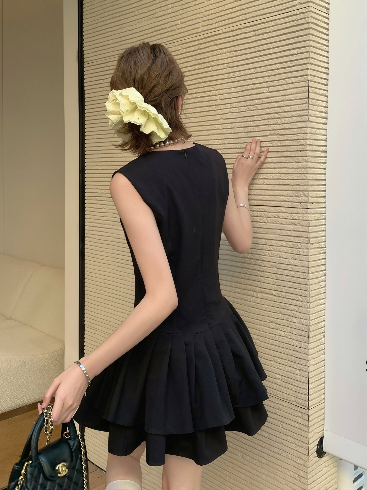 【dress】ノースリーブAラインティアードワンピース Q8812