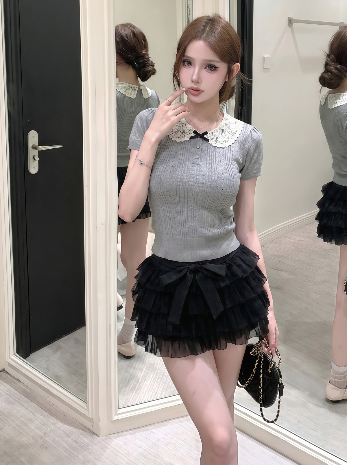 【tops】ピーターパンカラーニットトップス Q8836