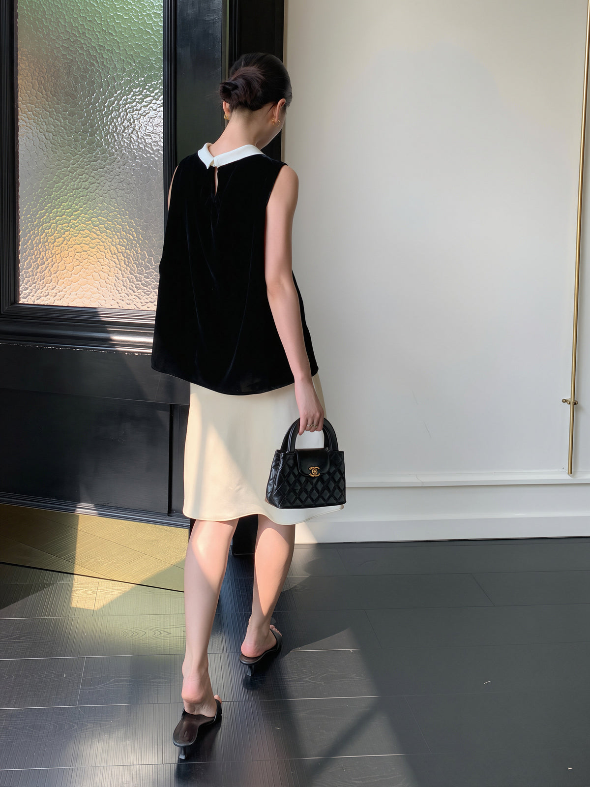 【tops】ベルベットノースリーブ配色トップス Q8751