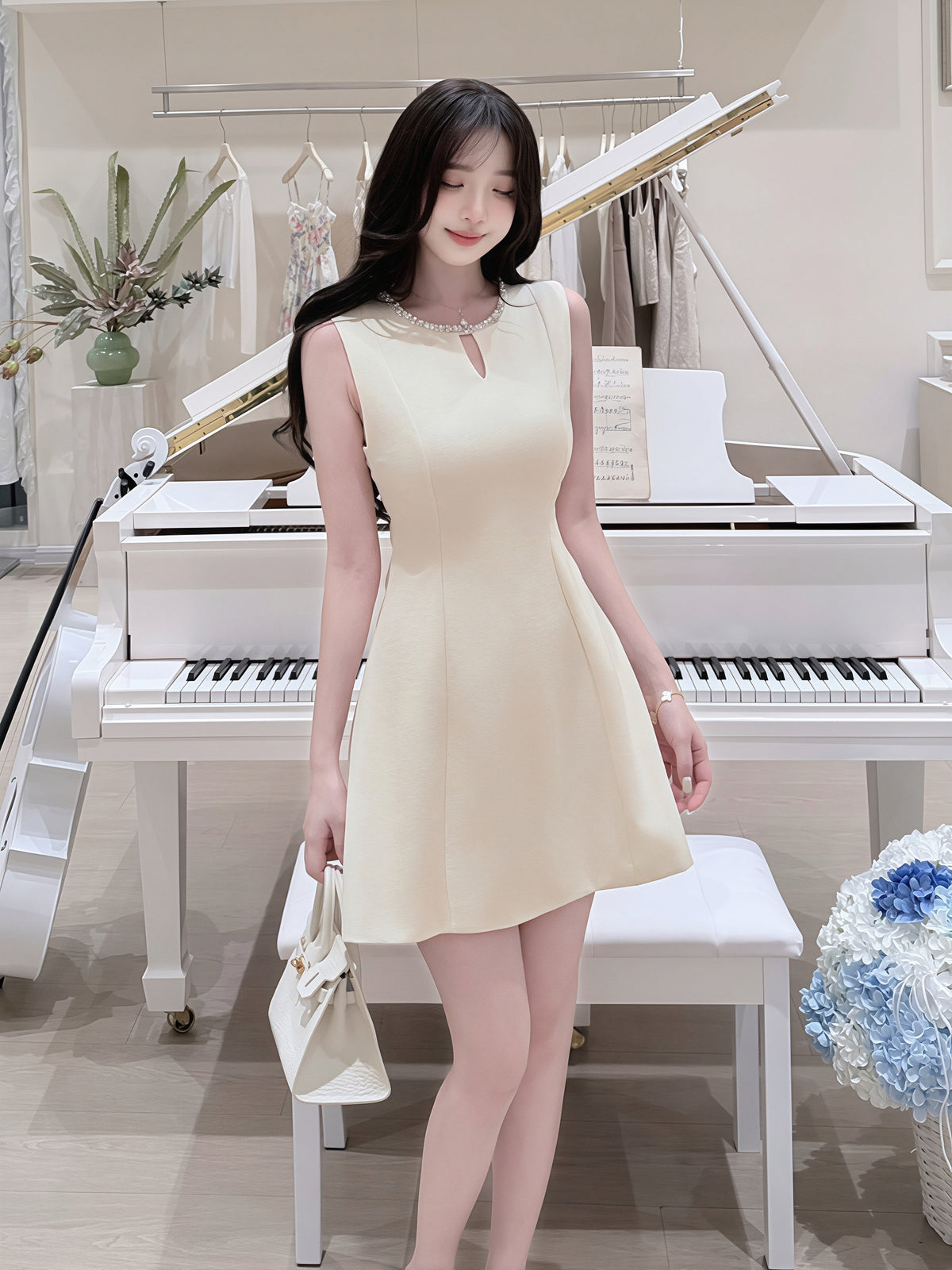 【dress】ラインストーンノースリーブワンピース Q8761