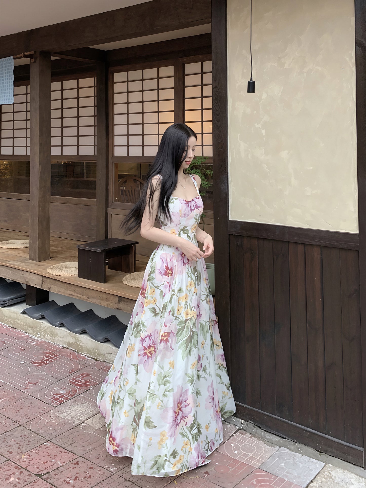 【dress】フラワー柄ロングキャミワンピース Q8719