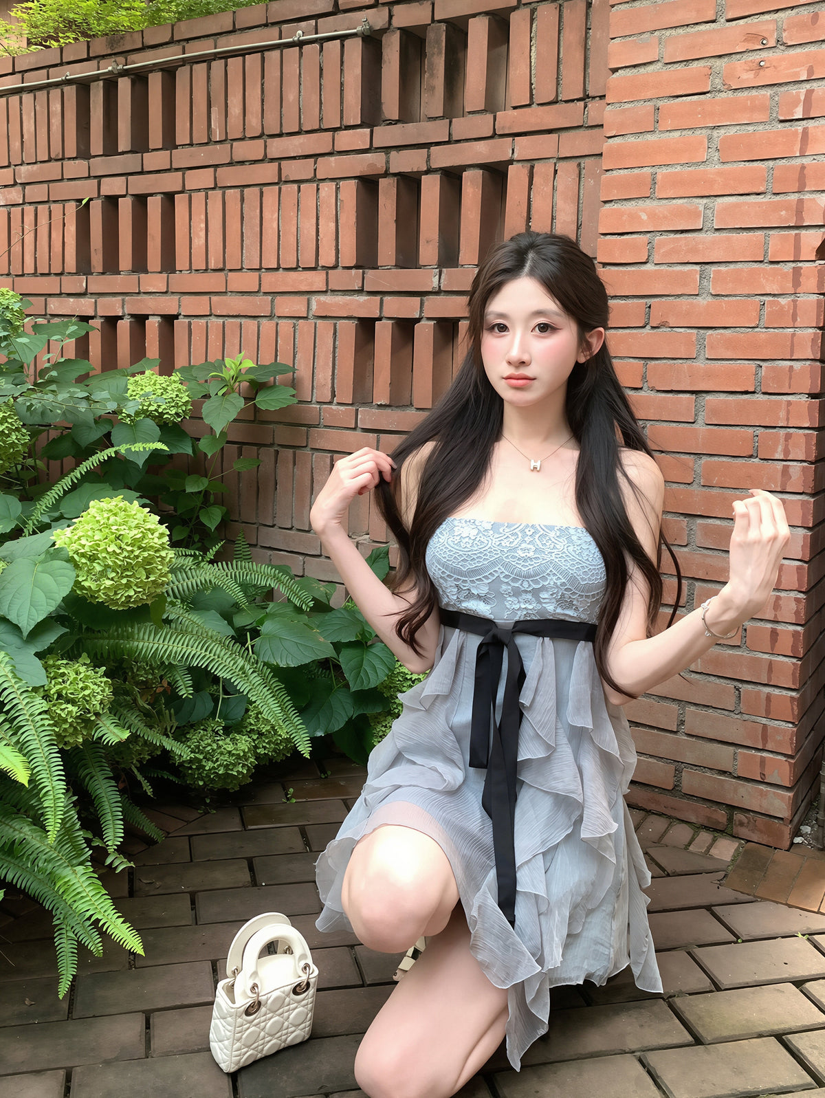 【dress】レースドッキングミニキャミワンピース Q8866