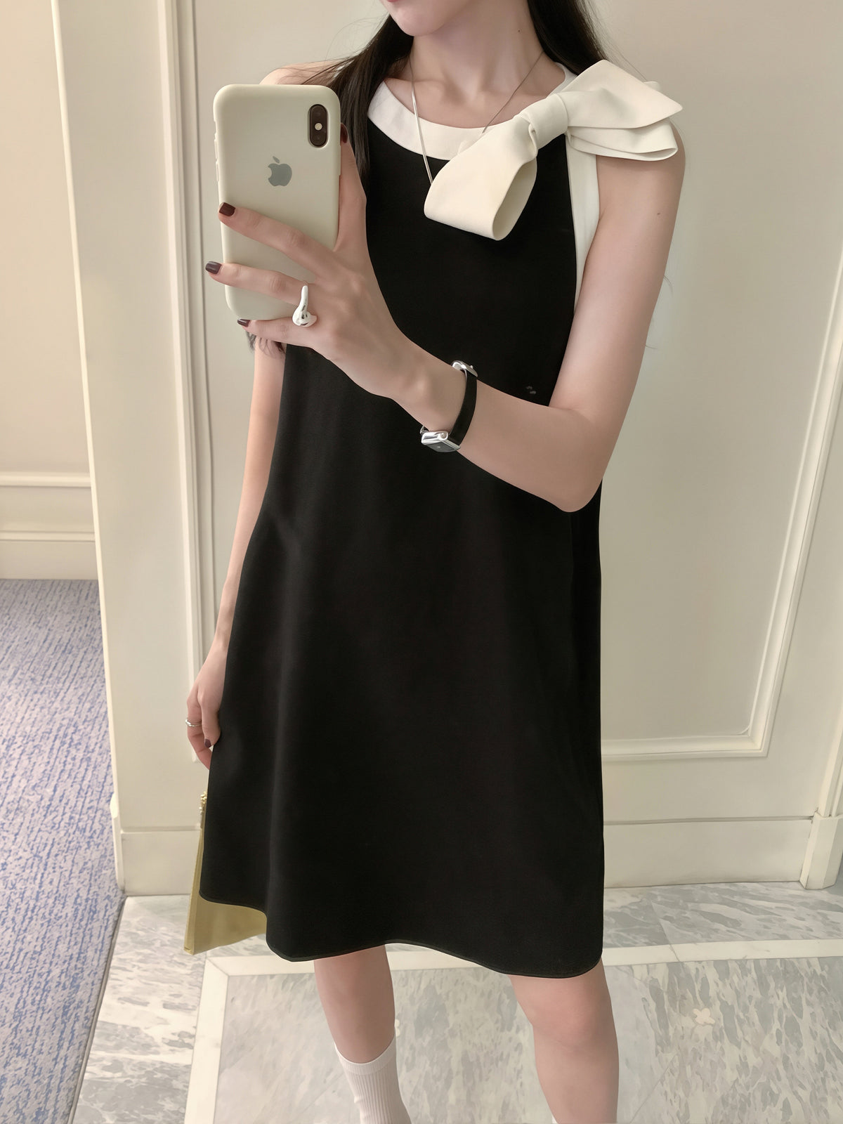 【dress】リボン付きノースリーブワンピース Q8876