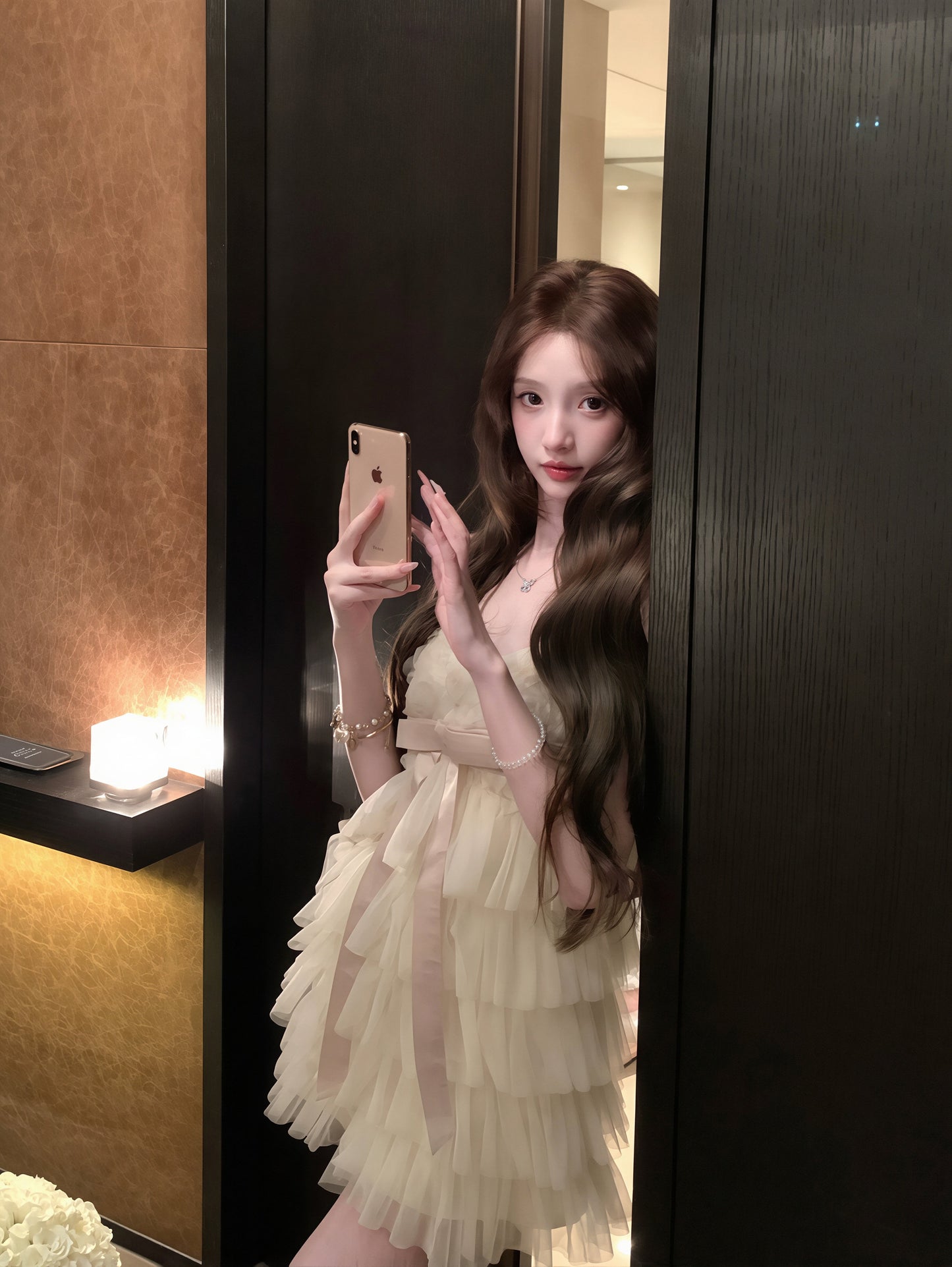 【dress】リボン付きティアードキャミワンピース Q8879